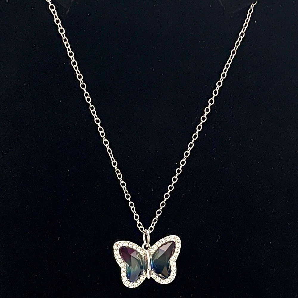 Silver tone butterfly multicolor necklace
